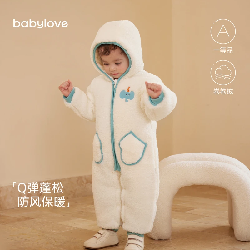 【断码清货】babylove婴儿连体衣冬季宝宝加厚夹棉保暖卡通连帽防风