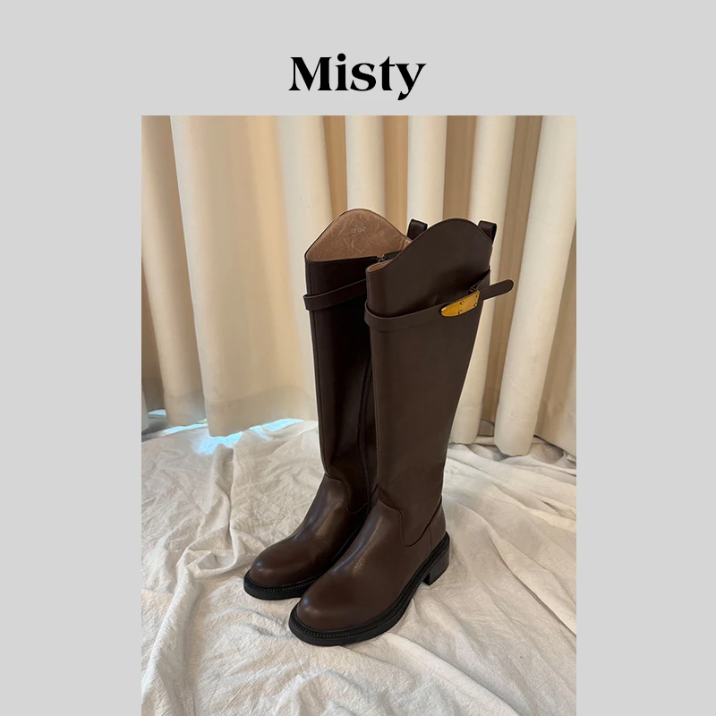Misty雾屿女鞋|34-40|4cm|2025新款百搭粗跟搭扣骑士过膝长筒靴