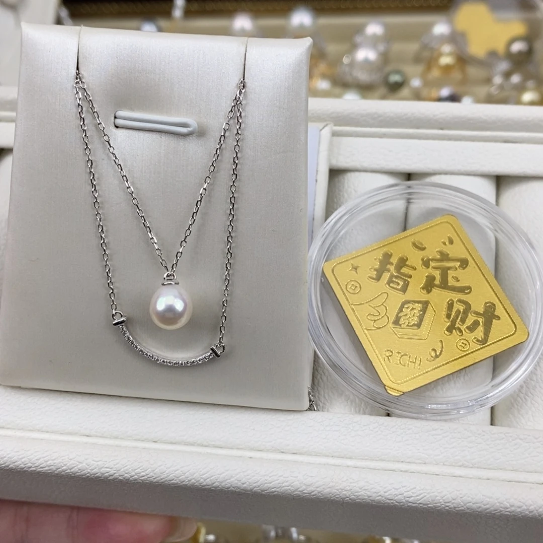 颈饰淡水珍珠银S925镶嵌买珍珠送黄金手机贴福利