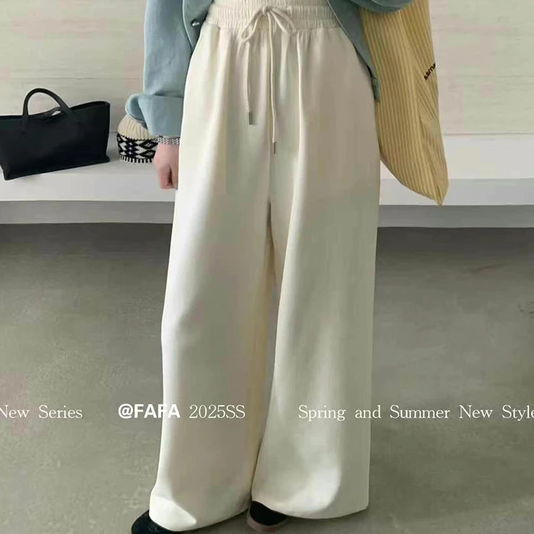 FAFA 6170大码卫裤显瘦糯米运动裤黑色直筒阔腿裤宽松垂感拖地裤