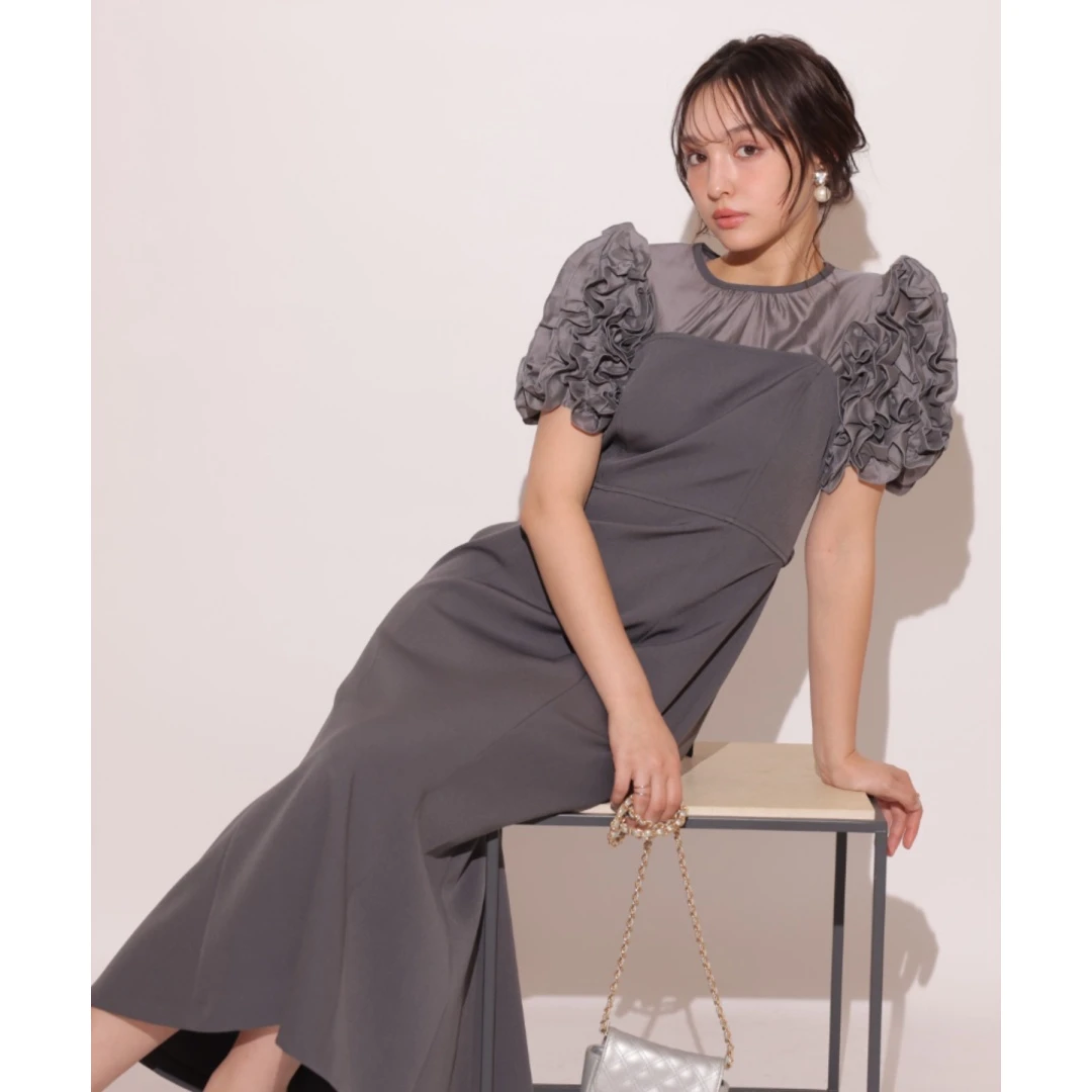 【MonTendre】A 春夏新款 轻奢气质时尚花边泡泡袖收腰显瘦连衣裙小