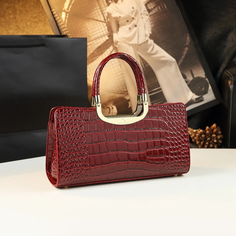 2025新款真皮时尚大气百搭单肩包潮流斜挎包欧美手提包鳄鱼纹妈妈