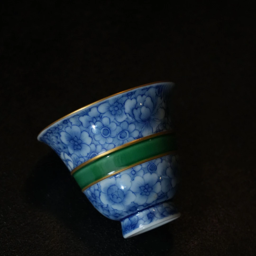 【雲梦】帝王绿腰带描金万花闻香杯