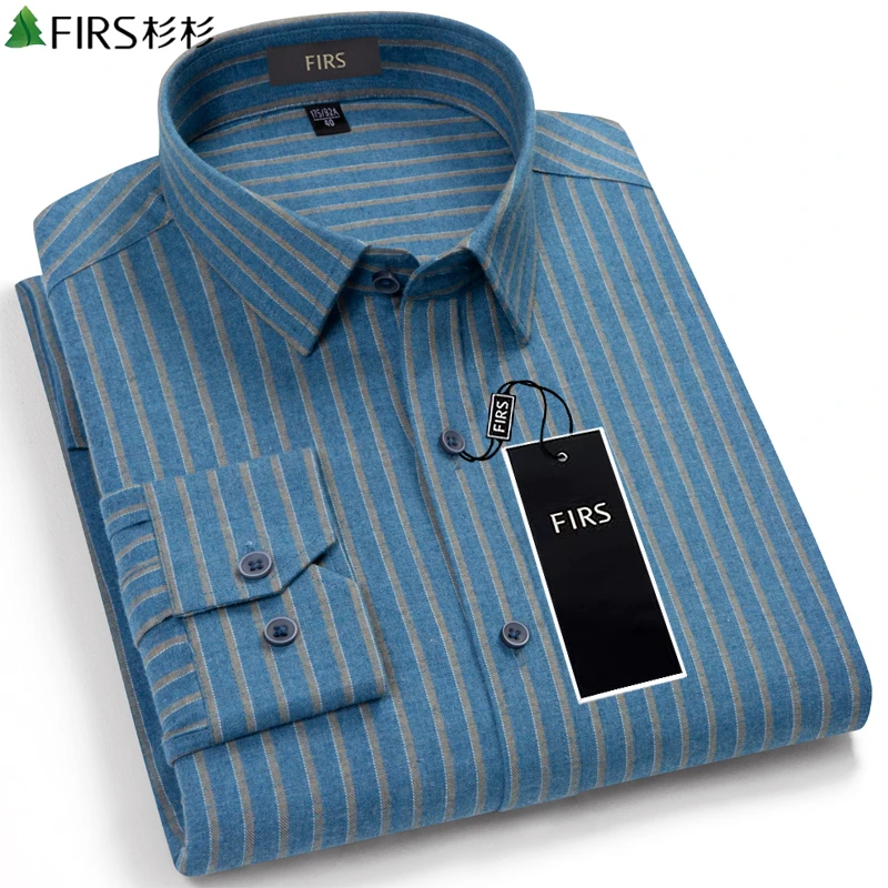 杉杉高档全棉磨毛条纹长袖衬衫男款高级感春秋休闲衬衣男商务寸衫