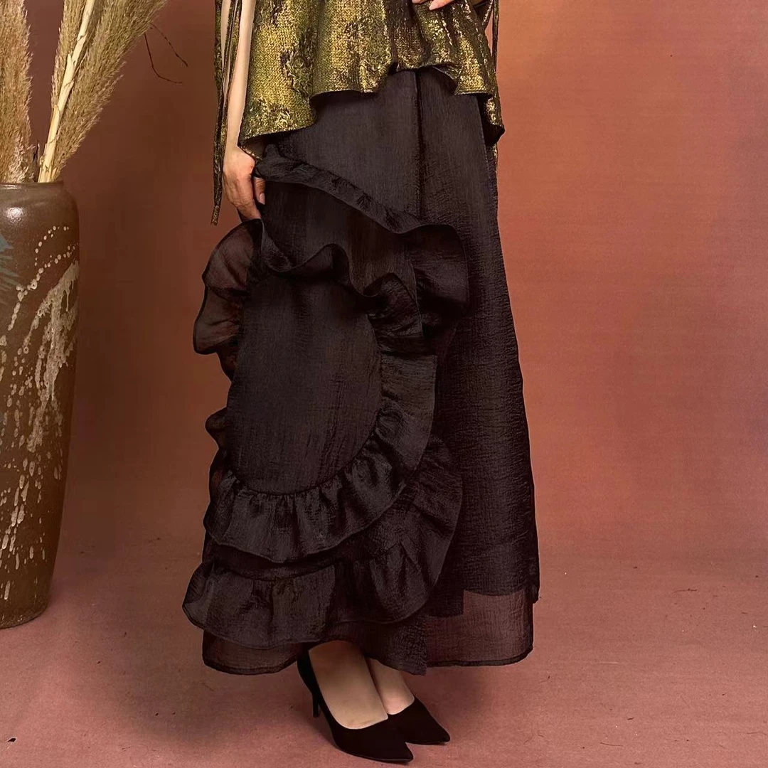 【大海轻奢】K24089-1新款黑色盘花显瘦设计师款时尚阔腿裤