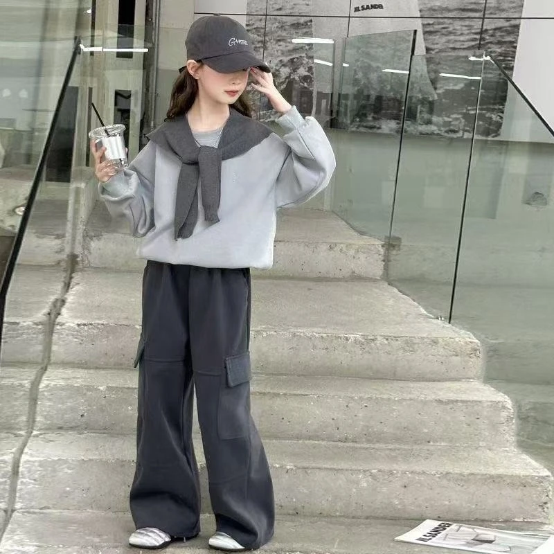 女童卫衣套装秋装2025新款儿童上衣工装裤两件套中大童套装高级潮