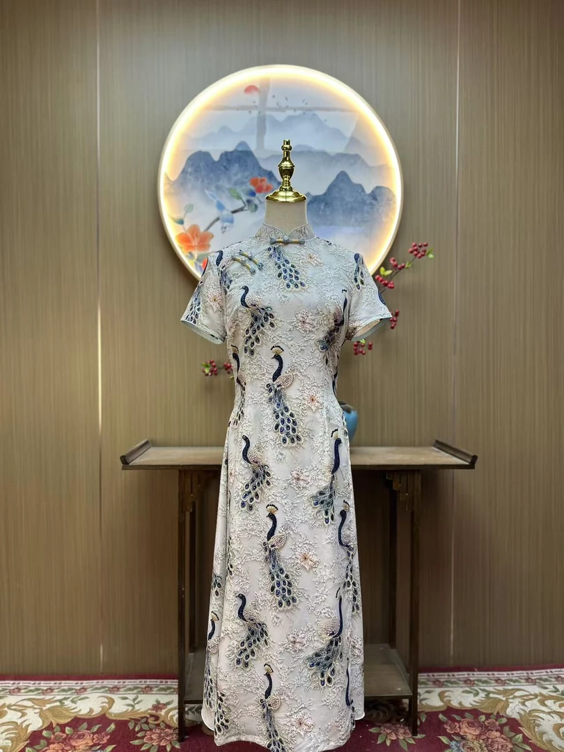 孔雀东南飞 日常气质文艺国风优雅长款改良奥黛旗袍