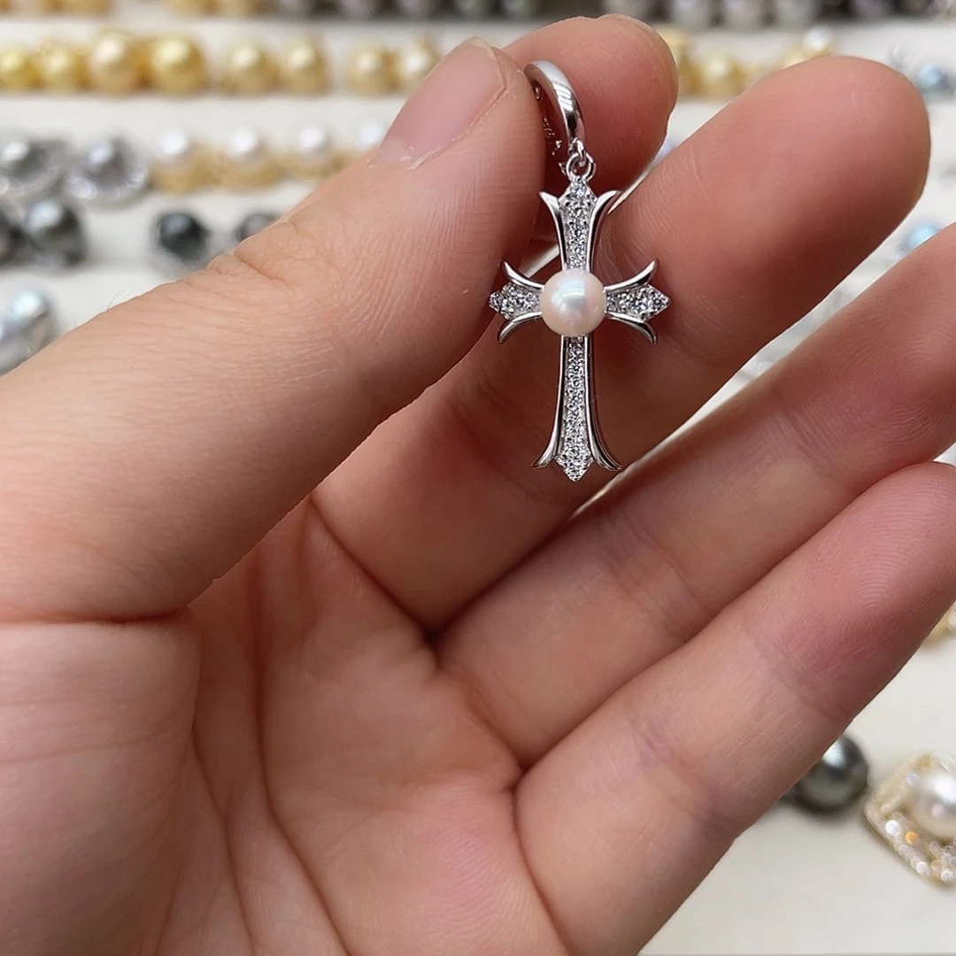 海水珍珠银S925镶嵌吊坠(不含链)