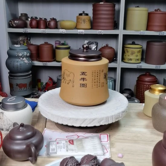 紫砂茶叶罐正品小罐合金盖吸力罐全手工五牛图8
