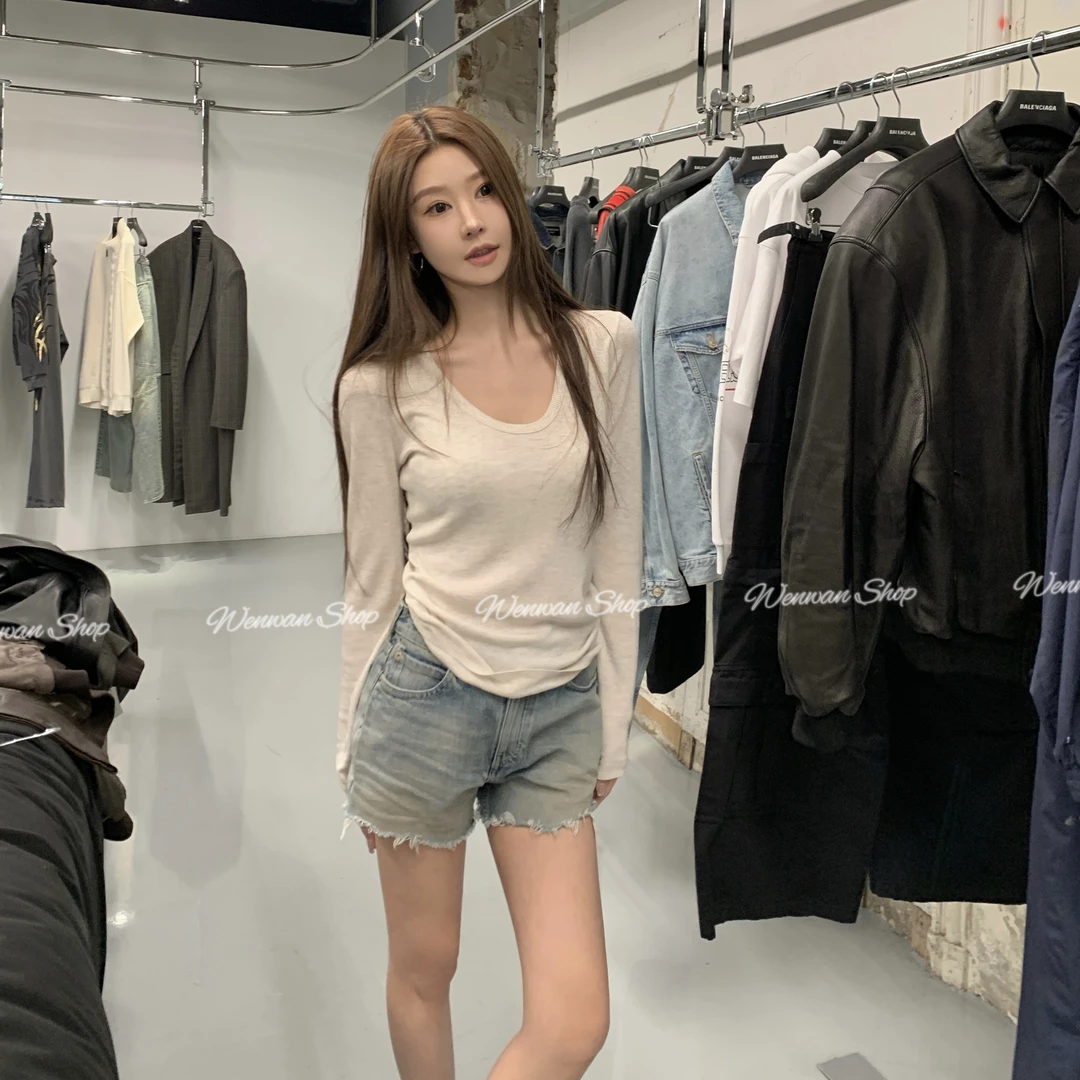 【淡人打底】U领纯色基础百搭显瘦内搭打底T恤