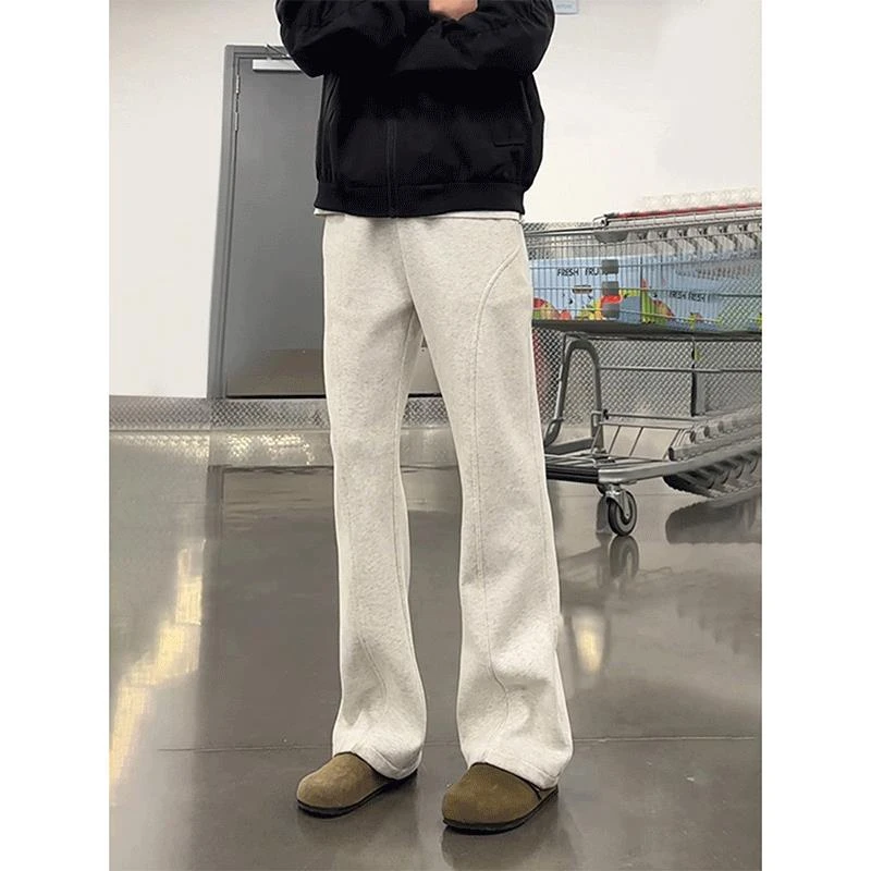 白灰色弯刀卫裤男款秋冬垂感高腰显瘦裤子直筒美式斜切休闲微喇裤