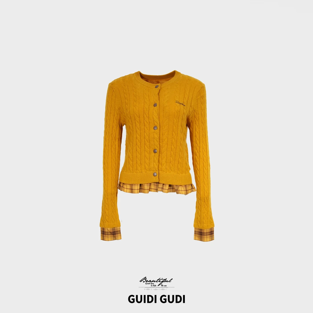 GUIDI GUDI【红醉梦】时尚假两件开衫毛衣/黄加蓝