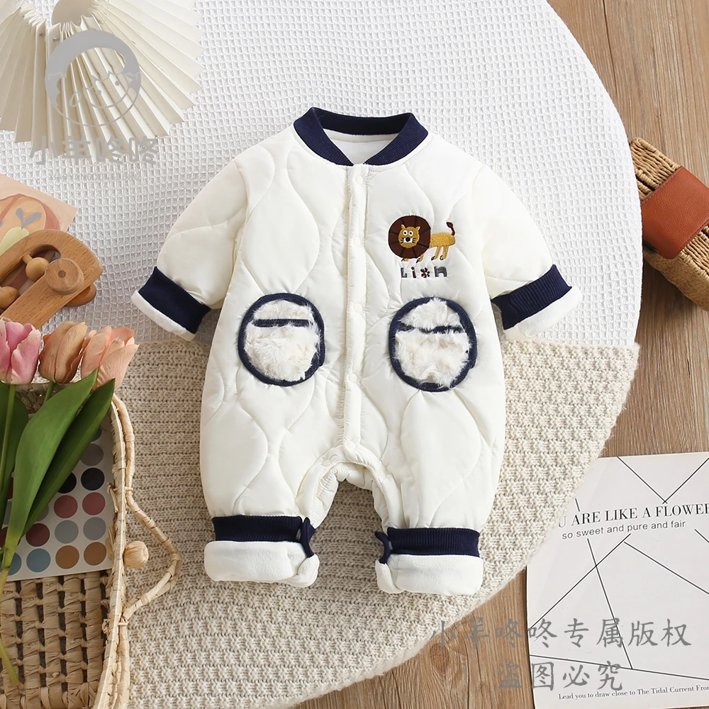 MR冬款狮子先生哈衣婴儿幼儿可爱卡通哈衣男女宝休闲单排扣连体衣