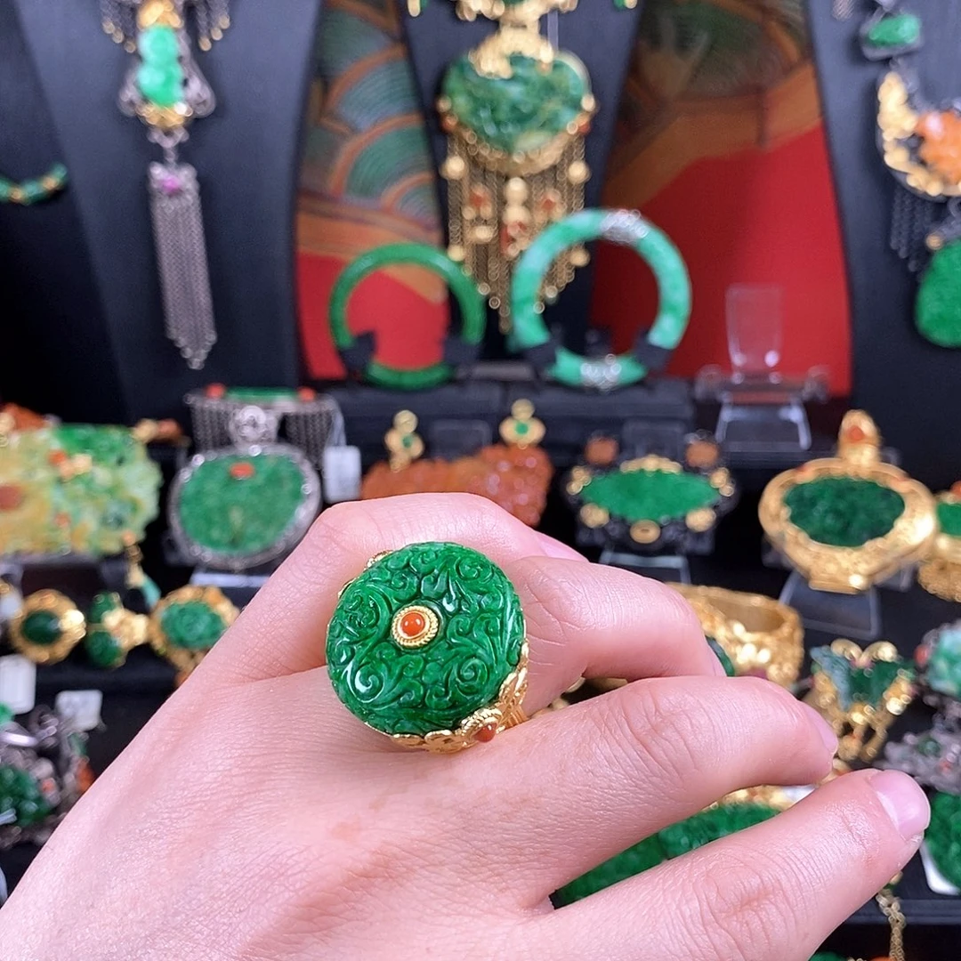 翡翠银S925镶嵌戒指戒指