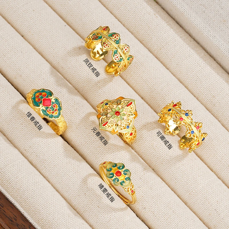 925银戒指 新中式宫廷珐琅戒指女S925纯银国风轻奢高级感开口指环