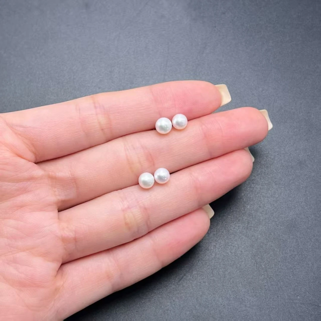 【北野珠宝】天然淡水珍珠正圆耳钉-B07H-632多样性发一4.5mm+