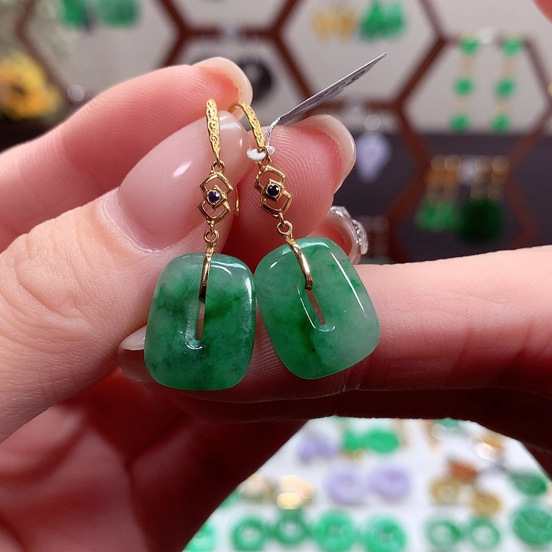 翡翠耳饰18K金镶嵌天然翡翠