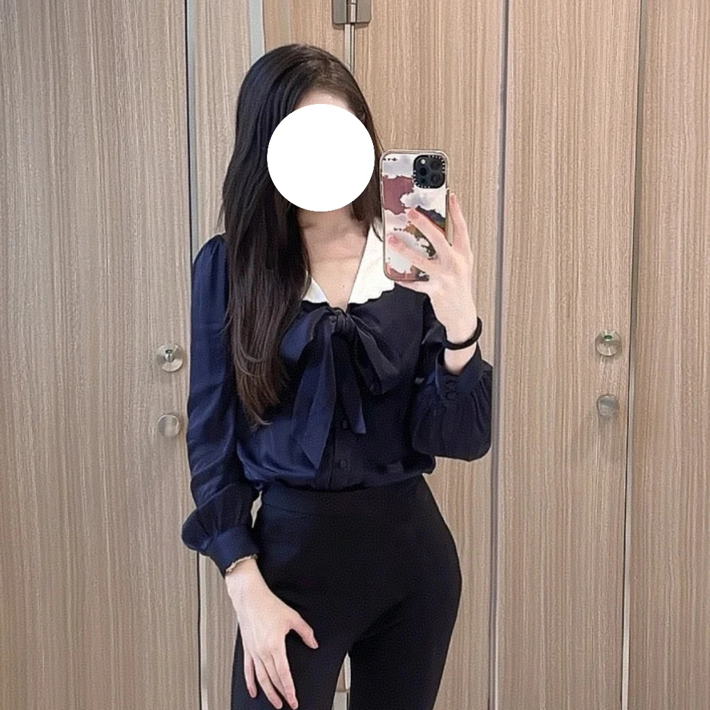 99新 MIU MIU/缪缪 梅芙 藏蓝色娃娃领开衫 40码