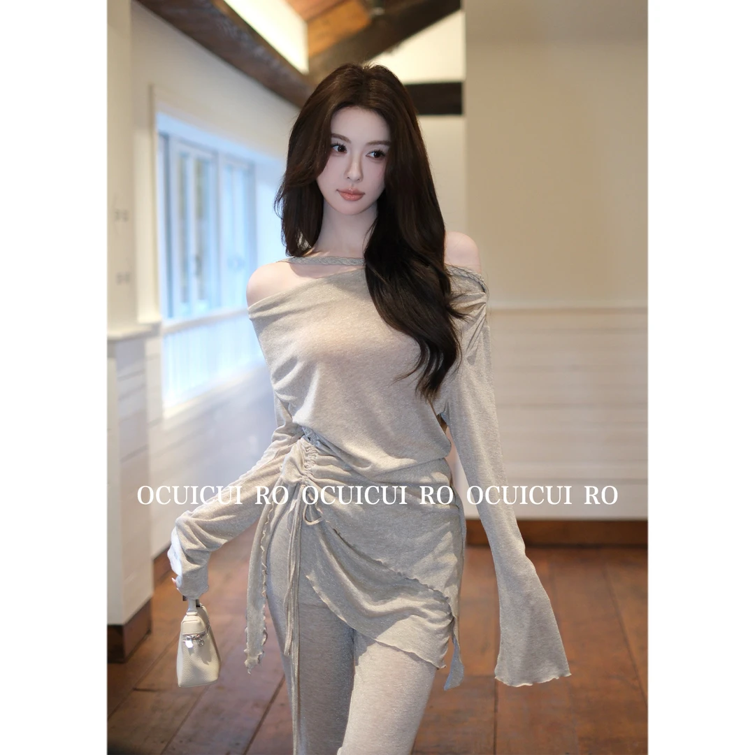 张千万 XCUI CUI 崔崔【薄暮纱影】一字肩木耳边长袖围裹式裙裤套装