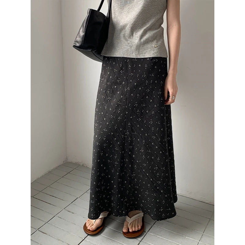 天丝亚麻碎花半身裙2025夏季新款高腰显瘦百搭A字裙019AX