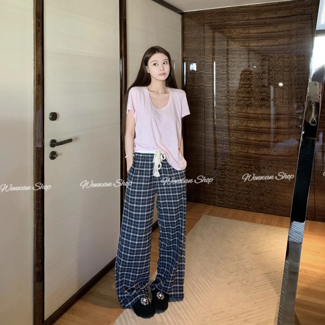 【博主遛弯裤】格子裤复古格纹休闲裤女宽松显瘦百搭休闲裤