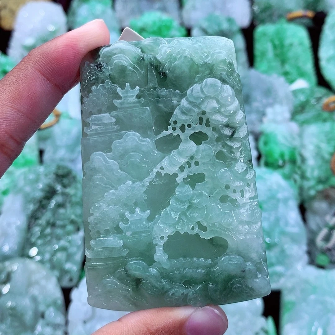 天然A货翡翠山水牌
