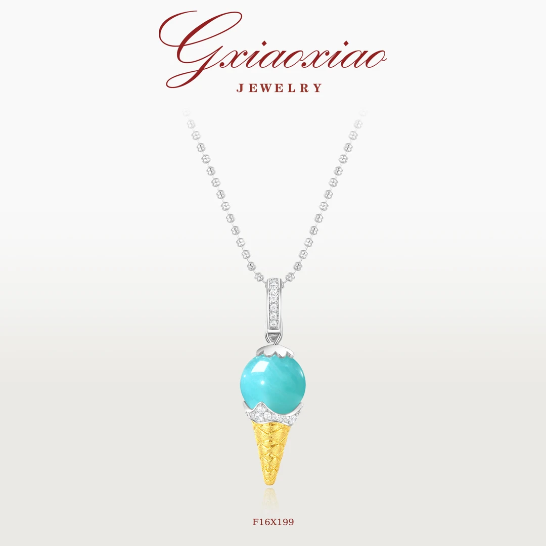 G XIAOXIAO 镀K金 小众设计师款精致百搭蓝色雪糕项链F16X199