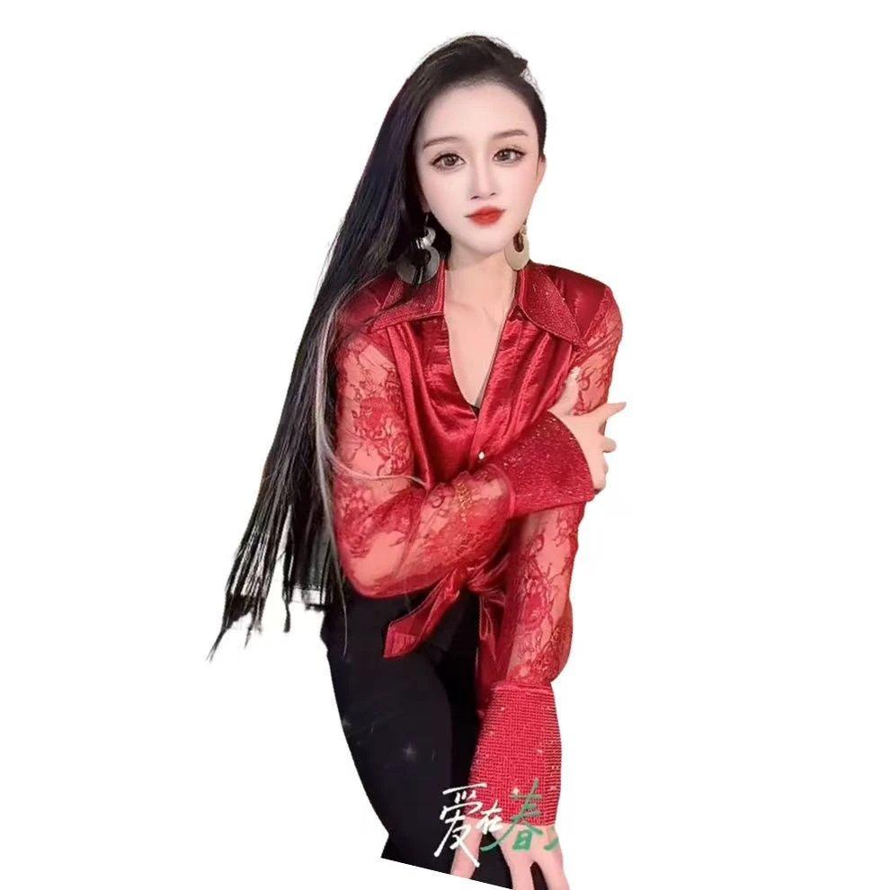 【漫老板】全蕾丝后背25A023私服 定制高品质蕾丝拼接领钻醋酸衬衣
