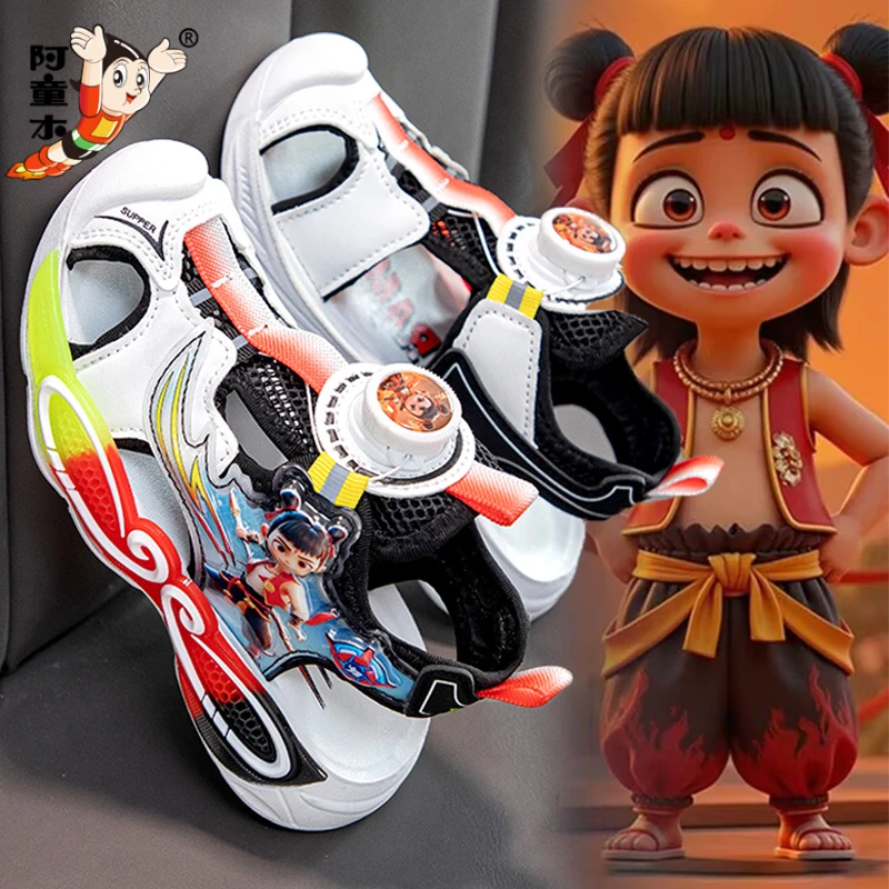 阿童木男童凉鞋2025新款夏季儿童哪吒运动沙滩鞋男孩网面防滑凉拖