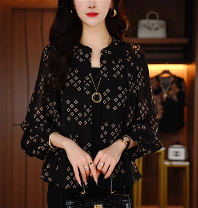 2025夏季衬衫显瘦开衫设计感休闲宽松遮肉长袖上衣时尚雪纺衫W358