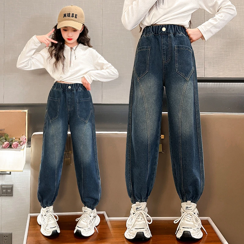 女童牛仔裤长裤冬季大童裤子春秋洋气直筒女童加绒裤子儿童秋款