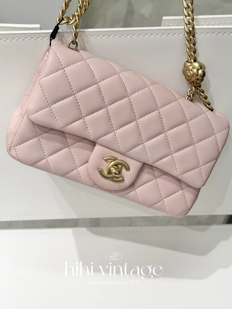 99新 Chanel/香奈儿 23S粉色金扣山茶花调节CF大mini链条包二店