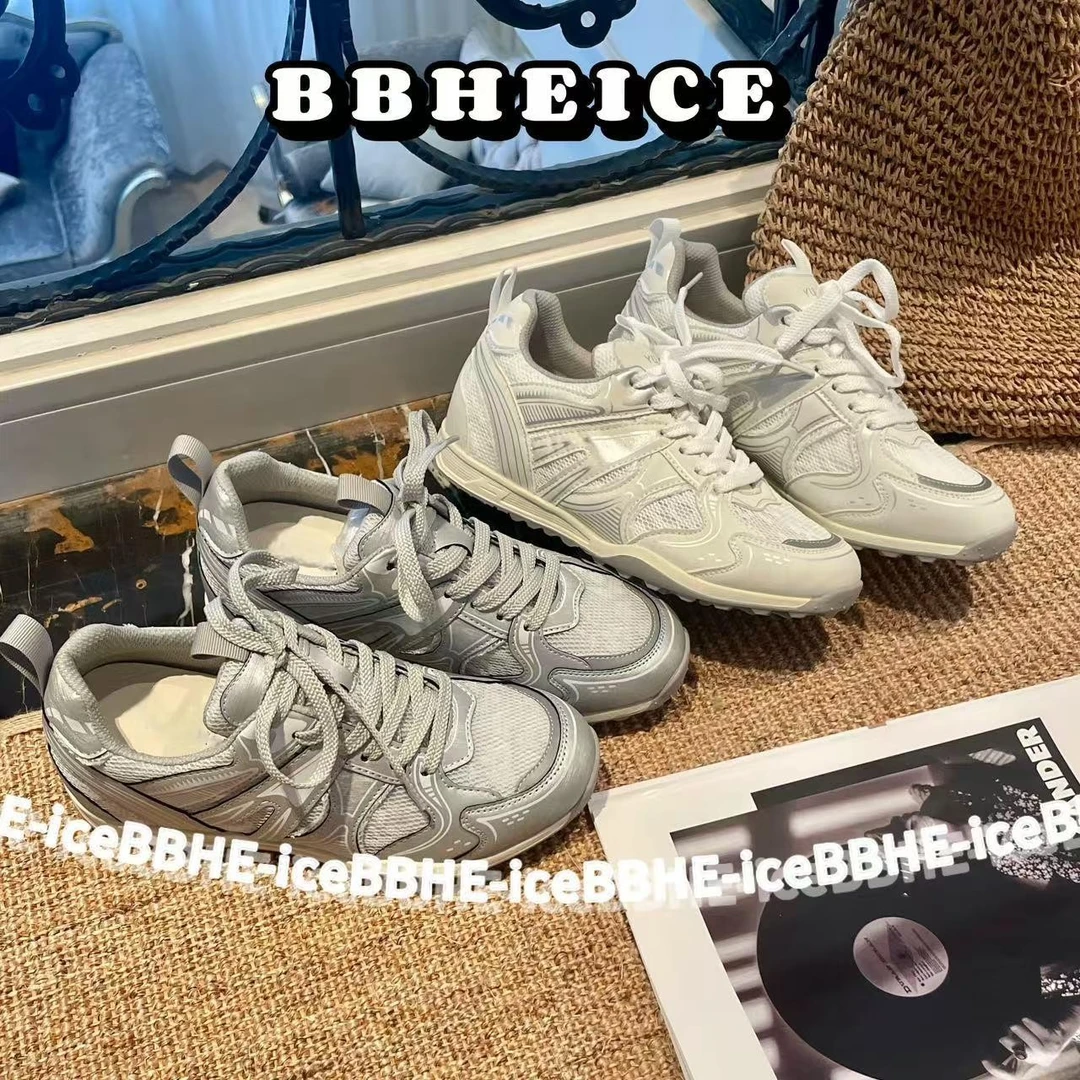 休闲鞋夏季时尚休闲鞋透气防滑跑步韩版老爹鞋拼色内增高蕾丝网面