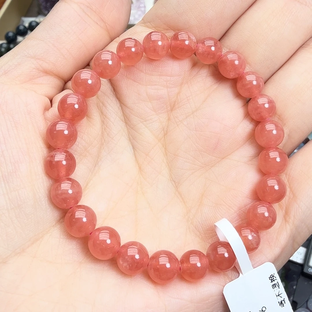 菱锰矿（红纹石）未镶嵌手绳冰体红纹石7,6mm