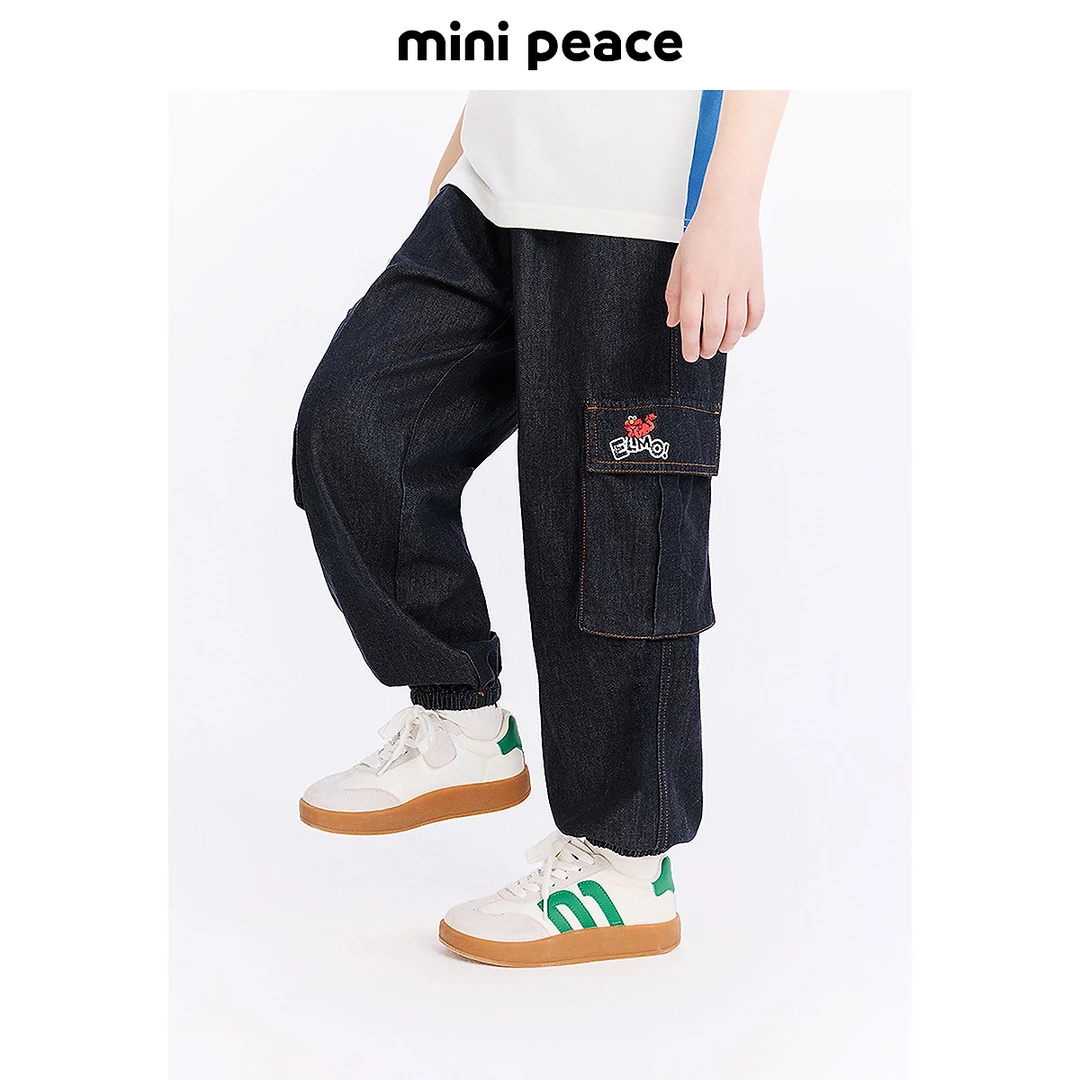 MINIPEACE×芝麻街联名男童工装裤夏季薄款儿童牛仔裤卡通长裤