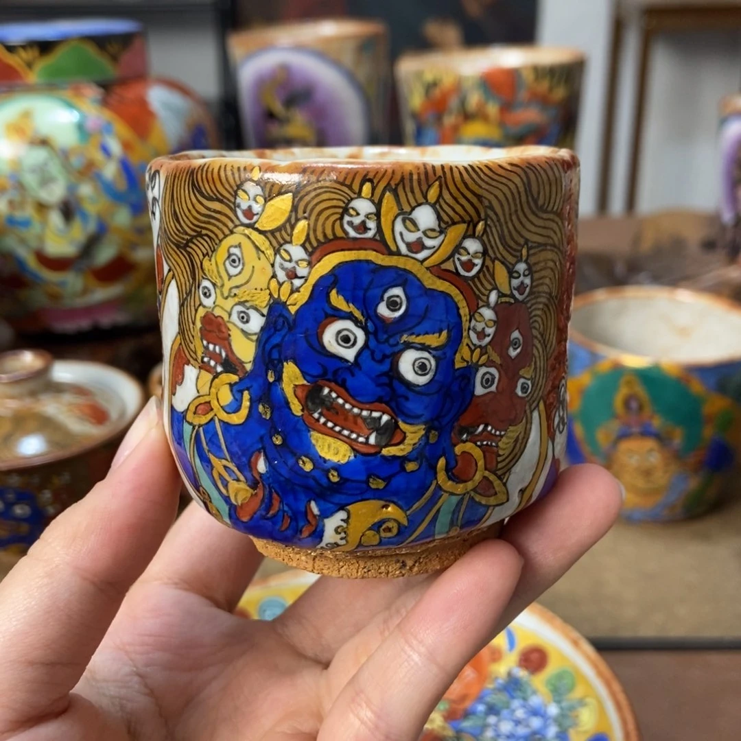 手工绘画大黑天杯