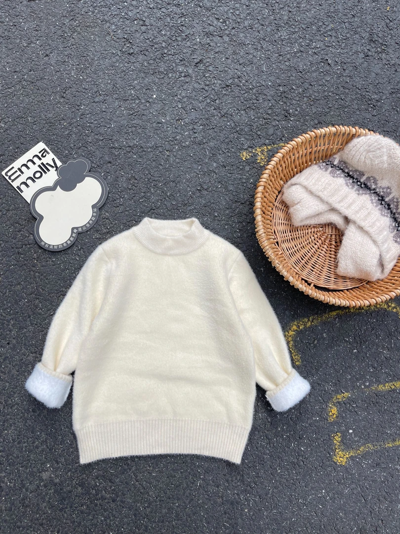 小彩虹冬季新款儿童圆领加绒加厚针织毛衣衫33523