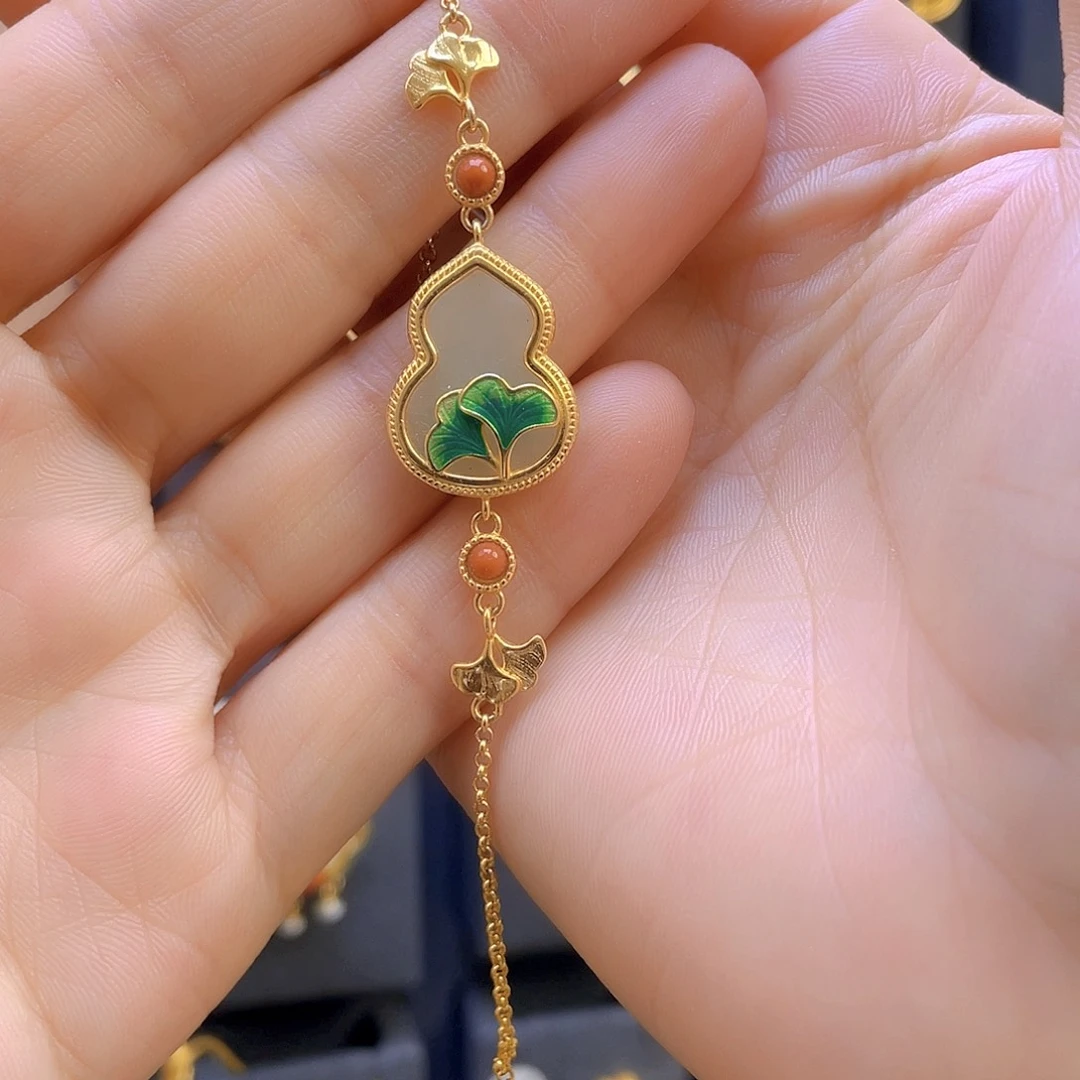 和田玉手链银S925镀金镶嵌