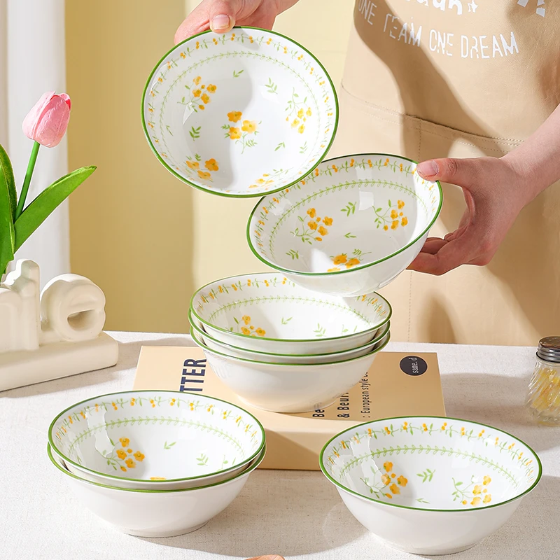 春意盎然6英寸15CM八只装陶瓷釉下彩微波炉适用餐具套装