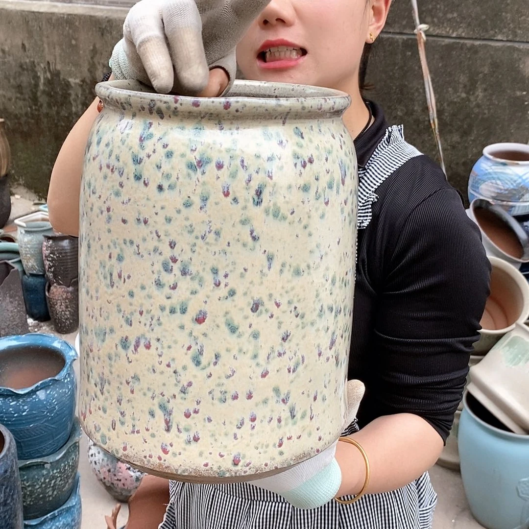 紫砂花盆瑕疵口17高26