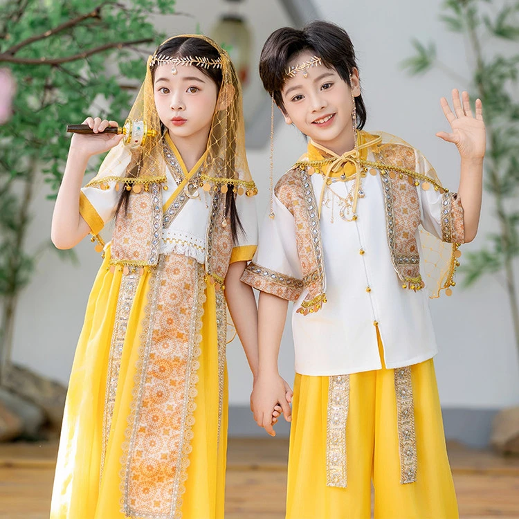 中国风女童连衣裙民族风西域公主裙2025新款男女童汉服套