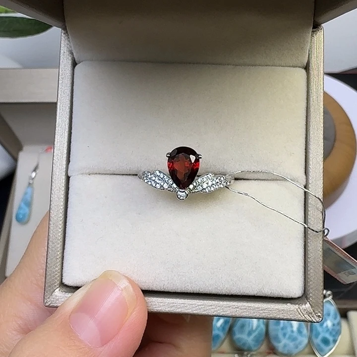 戒指银S925镶嵌烟晶