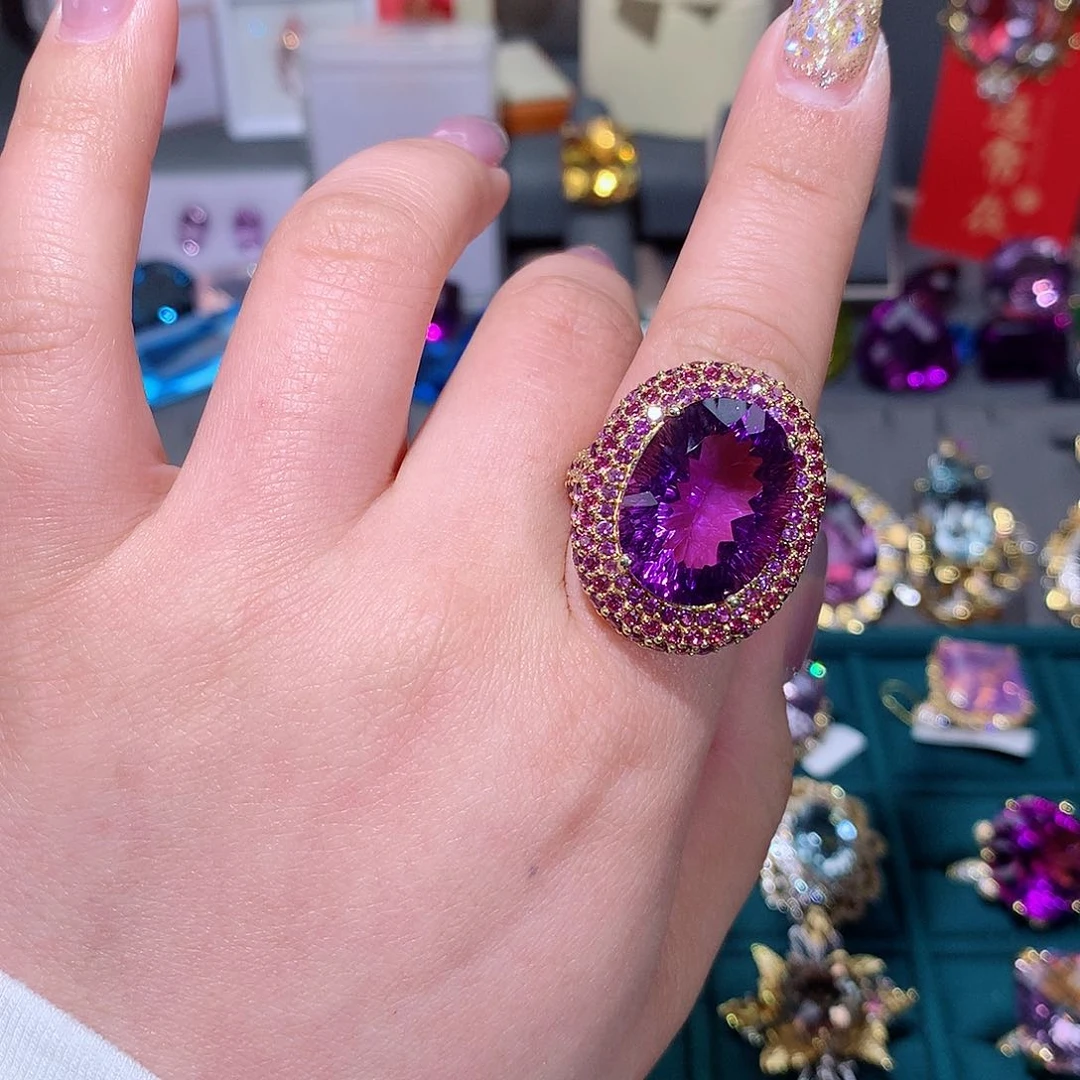 紫晶戒指银S925镶嵌戒指