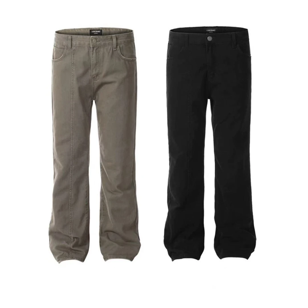 复古咖啡色牛仔休闲裤男女宽松潮牌美式废土风ins显高直筒长裤子