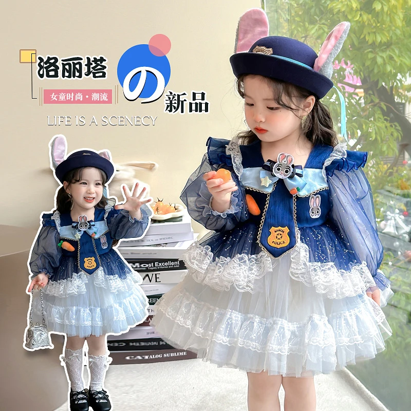 2025春秋女童连衣裙新款洛丽塔蓬蓬公主裙兔子警官女童春装连衣裙