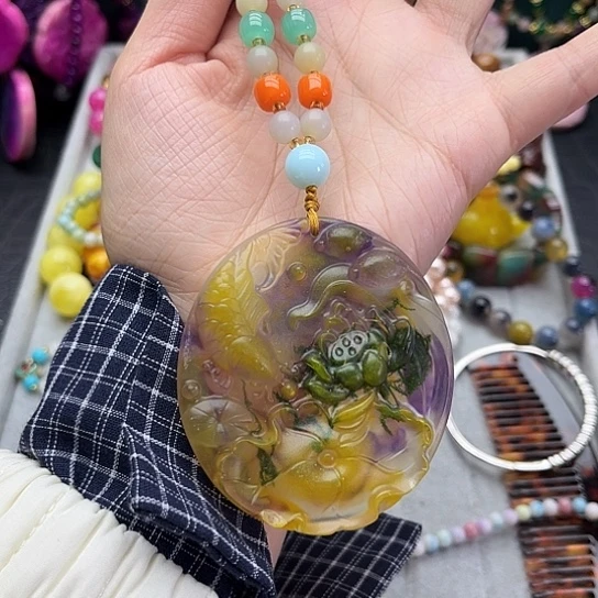 纯铜石英石鱼戏莲花