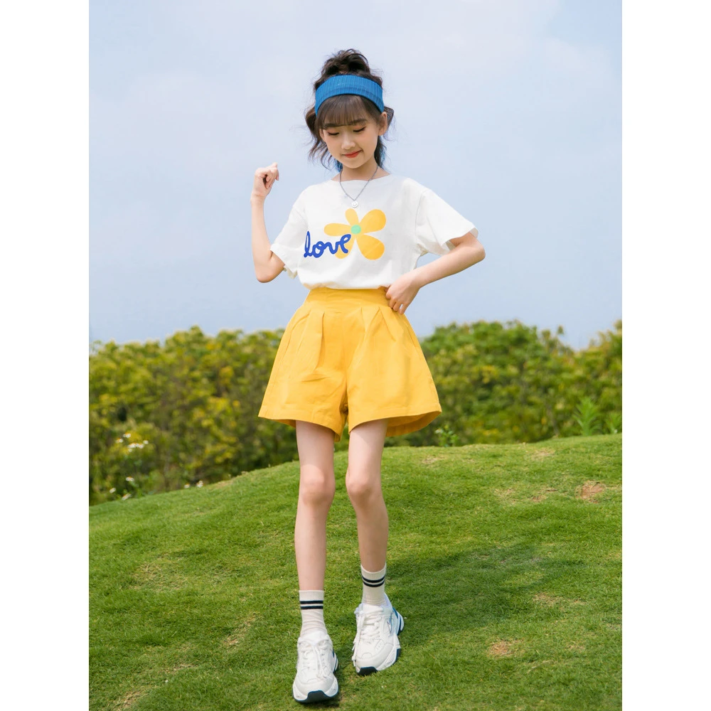 戴维贝拉【断码】2024新款女童夏季套装儿童短袖短裤两件套休闲百搭