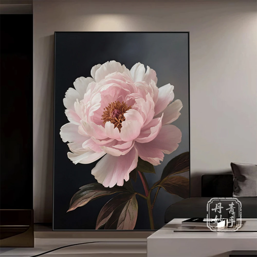 现代简约花开富贵高级感牡丹花装饰画客厅沙发背景墙玄关餐厅挂画