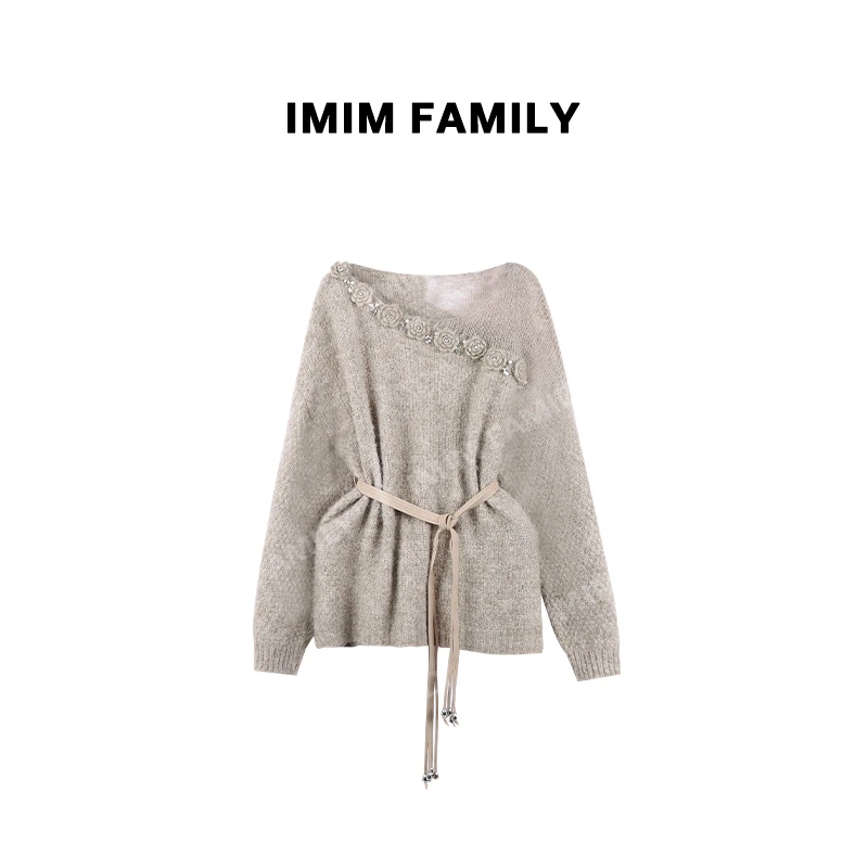 “朝花夕遇”韩系花朵装饰圆形流光风毛衣女秋季时尚气质毛针织