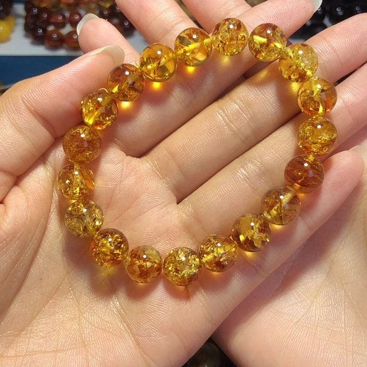 未镶嵌琥珀手链飞金沙意境花珀手串